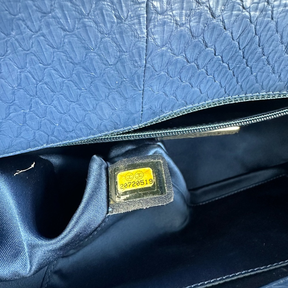 CHANEL Classic Flap Blue Python Leather Silver Ha… - image 11